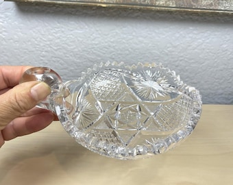 Vintage American Brilliant Period Cut Crystal Glass Nappy Nut Candy Dish Handled