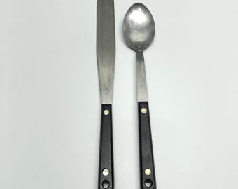 Cucchiaio e spatola da marinatura vintage Ekco Flint Arrowhead in acciaio inossidabile, prodotto negli Stati Uniti.