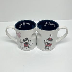 Disney Parks Interlocking Je t'aime I Love You Minnie & Mickey Mouse XOXO Mugs image 3