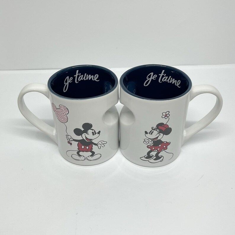 Disney Parks Interlocking Je t'aime I Love You Minnie & Mickey Mouse XOXO Mugs image 3