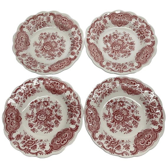 Vintage 1960s Ridgway Windsor Pink Pattern Transferware Saucer Set