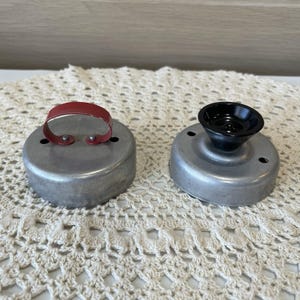 Vintage 60s Aluminum Biscuit Donut Cutter Set Of 2 Red Handle Black Plastic Knob
