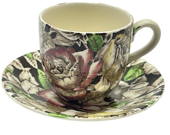 Vintage 1930s  Myott Son & Co. Bermuda Pattern Demitasse Cup And Saucer Set