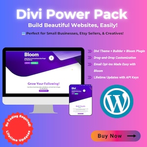 Divi Theme and Builder Pro Kit – WordPress Website Design Toolkit with Templates, Landing Pages & Lifetime Access| Perfect for Etsy Sellers