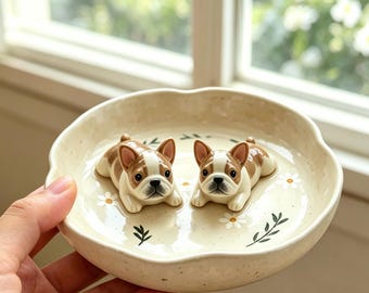 Custom 3D Dog Statue Jewelry Ring Dish, Handmade Clay Pet Portrait Ring Dish,Pet Anniversary Gift