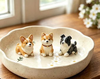 Custom 3D Dog Statue Jewelry Ring Dish, Handmade Clay Pet Portrait Ring Dish,Pet Anniversary Gift