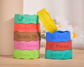 Personalized Bottle labels,Engraved Silicone Bottle Bands,Bottle Bands for Kid,Cup label bands,Sippy Cup Labels,Engraved Band Gift