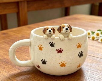 Custom Dog Portrait Mugs, Handcrafted Pet Figurine Ceramic Mugs, Gifts for Dog Lovers