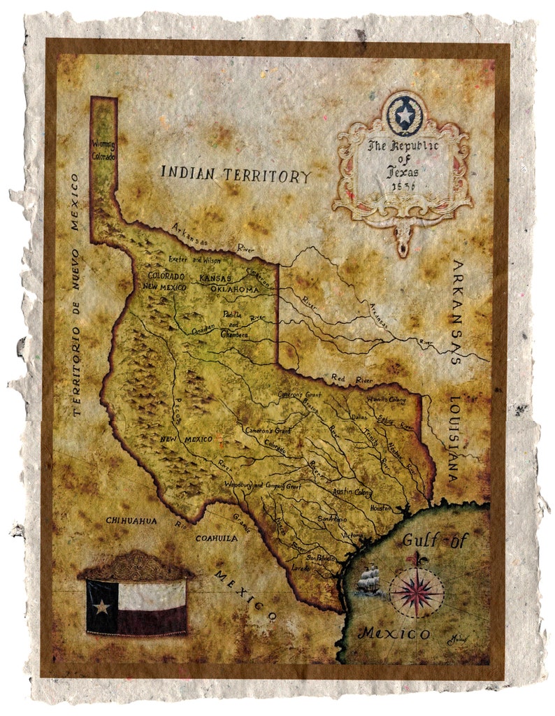 Texas Republic 1836 on Handmade Paper image 1