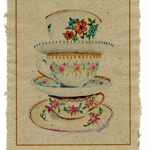 Teacups on Handmade Paper
