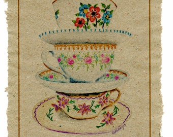Teacups on Handmade Paper