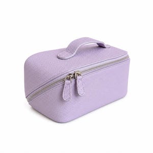 Trousse de maquillage en cuir véritable lilas, organisateur de cosmétiques de voyage multi-compartiments