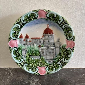 Austrian Majolica Plate with Castle Relief - Antique Wall Art, 1886
