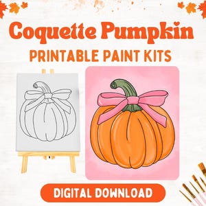 Coquette Pumpkin Sip n Paint Digital Download | Paint Kit for Girls Night | Autumn Sip n Paint Canvas