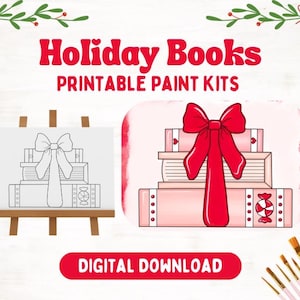 Coquette Christmas Books Sip n Paint Digital Download | Paint Kit for Girls Night| Christmas Sip n Paint Canvas