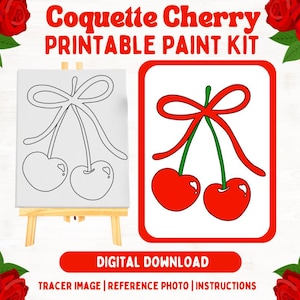 Coquette Cherry Digital Sip n Paint Download | Paint Kit for Girls Night| Bridal Shower Activity | Sip n Paint Canvas