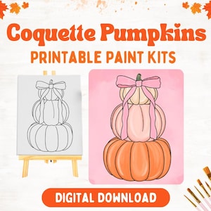 Coquette Pumpkins Sip n Paint Digital Download | Paint Kit for Girls Night | Autumn Sip n Paint Canvas