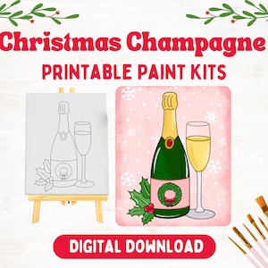 Christmas Champagne Sip n Paint Digital Download | Paint Kit for Girls Night| Christmas Sip n Paint Canvas