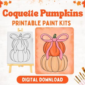 Coquette Pumpkins Sip n Paint Digital Download | Paint Kit for Girls Night | Autumn Sip n Paint Canvas