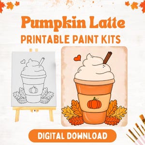 Pumpkin Latte Sip n Paint Digital Download | Paint Kit for Girls Night | Autumn Sip n Paint Canvas