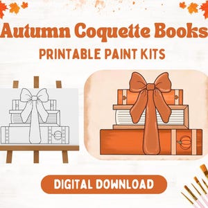 Autumn Books Sip n Paint Digital Download | Paint Kit for Girls Night | Autumn Sip n Paint Canvas