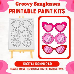 Groovy Sunglasses Digital Sip n Paint Download | Paint Kit for Girls Night| Bridal Shower Activity | Sip n Paint Canvas