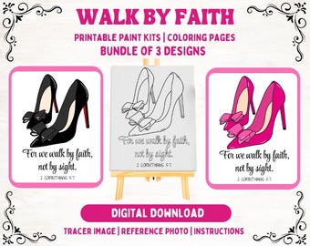 Walk by Faith christelijke geschriften: nip en verf of kleurplaat (digitale download)