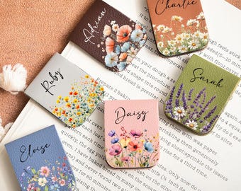 Personalized Leather Magnetic Bookmark, Custom Name Floral Bookmark, Valentine’s Day Gift for Her, Book Lover Gift, Girlfriend Wife