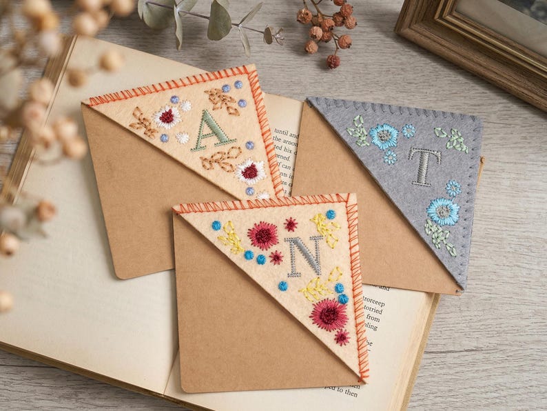 Personalized Embroidered Corner Bookmark, Initial Felt Bookmark ...