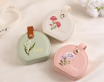 Custom Bridesmaid Proposal Gift Jewelry Box,Personalized Name Jewelry Case,Birth Flower Travel Jewelry Box,Wedding Gift for Bridesmaids