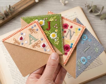 Personalized Embroidered Corner Bookmark, Initial Felt Bookmark, Seasonal Book Lover Gift, Custom Letter Bookmark for Readers