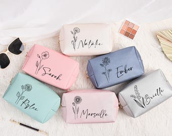 Brautjungfer Make-up Tasche, personalisierte Leder Kulturtasche, Kosmetiktasche mit individuellem Namen, Make-up Beutel, Clutch, Junggesellinnenabschied Geschenk