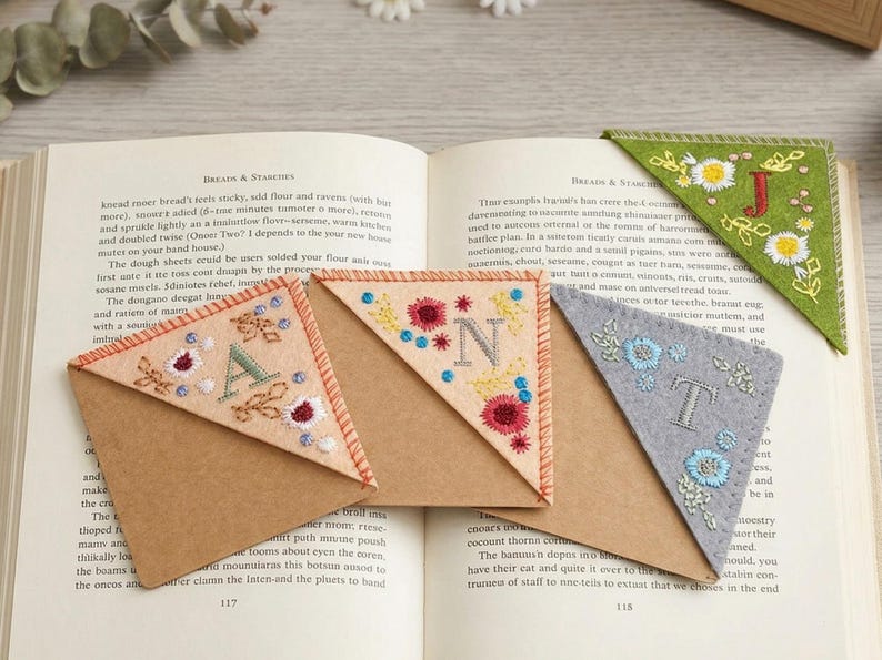 Personalized Embroidered Corner Bookmark, Initial Felt Bookmark ...