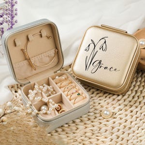 Personalized Birth Flower Jewelry Box: Vegan Leather Travel Case