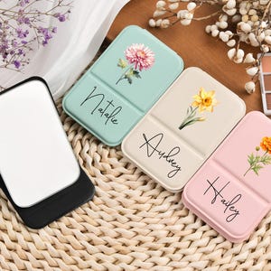 Custom Square Makeup Mirror,Pocket Mirror with Birth Flower and Name,Folding Makeup Mirror,Travel Makeup Mirror,Bridesmaid Gift,Gift For Her