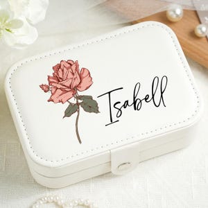 Personalisierte Schmuckbox aus veganem Leder: Geburtsblumen-Reiseetui