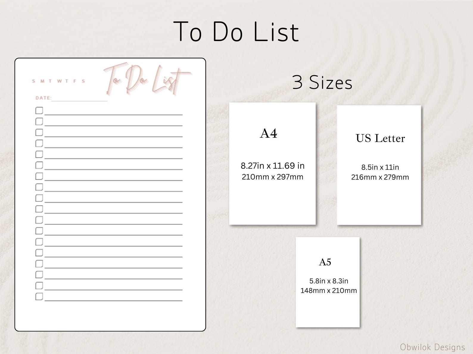 Minimalist to Do List Printable PDF | 3 Sizes - A4, Letter and A5 ...
