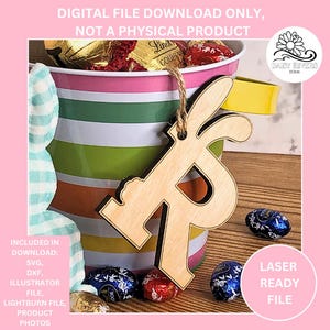 Étiquettes cadeaux pour panier de Pâques, Alphabet oreilles de lapin de A à Z, SVG, DXF, décoloration, AI, initiales de lapin, fichier laser, téléchargement numérique Glowforge