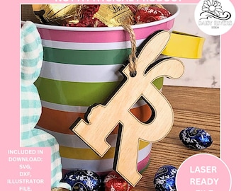 Bunny Ears Alphabet Easter Basket Tag, Laser Cut File (Digital Download)