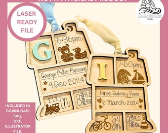 Baby Stats Ornament, Laser Cut File, SVG DXF AI Lightburn (Digital Download)