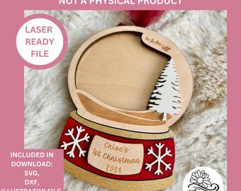 Snow Globe Photo Frame Christmas Tree Ornament, Family photo bauble, Xmas Decoration, Laser Ready, SVG, DXF, Illustrator File, PNG