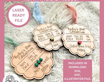 Baby Birth Stats Christmas Ornament SVG, Laser Cut File (digital download)