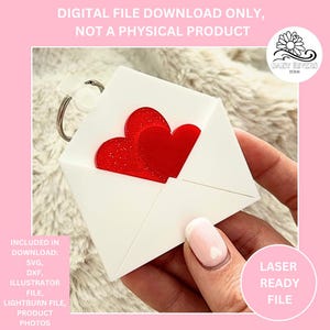Llavero con sobre y carta de amor, etiqueta de regalo, descarga digital instantánea, SVG, DXF, AI, Lightburn, Glowforge