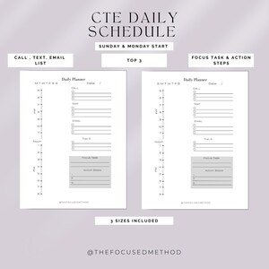 Horario diario sin fecha / Planificador diario de llamadas, mensajes de texto y correo electrónico / Tareas de enfoque, lista de verificación, 3 tamaños principales / 3 a5, media carta, carta