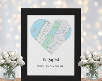 Valentines heart shaped map gift, Personalize frame, Engagement gift, House warming gift, Where we met map, Personalized Couple Gift