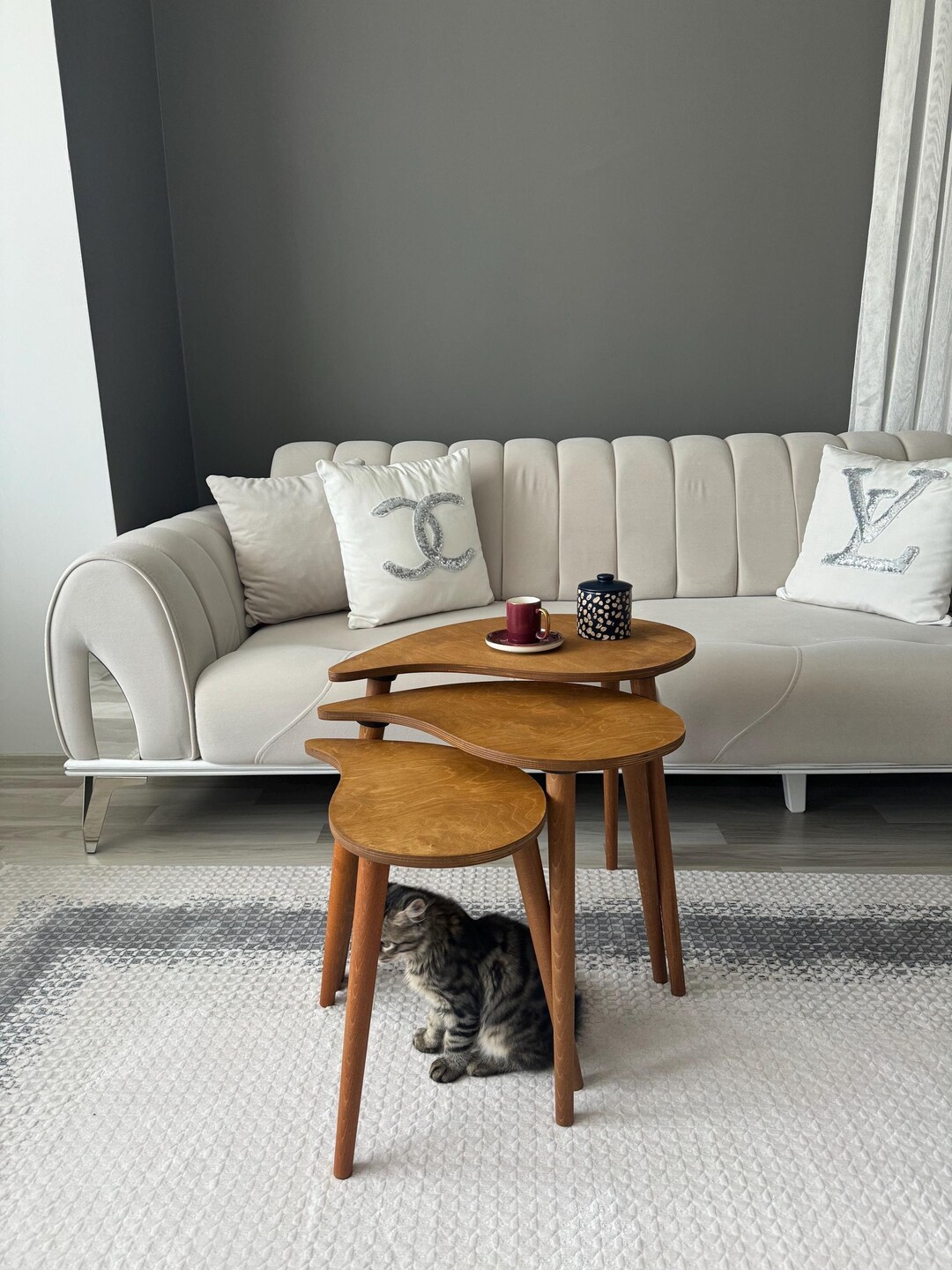 Oak Nesting Tables Set of 3 Mid Century Modern, Walnut Nesting Coffee ...