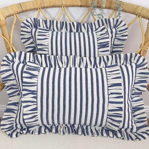 Bohemian Frill Linen Striped Pillow Cover - Different Color Options With Frill Edges - Linen Lulu