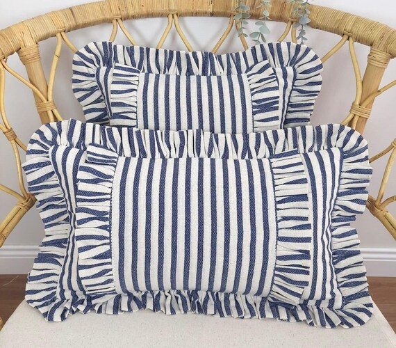 Bohemian Frill Linen Striped Pillow Cover - Different Color Options With Frill Edges - Linen Lulu