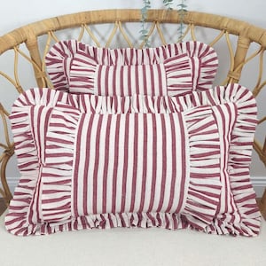 Bohemian Frill Linen Striped Pillow Cover - Different Color Options With Frill Edges - Linen Lulu