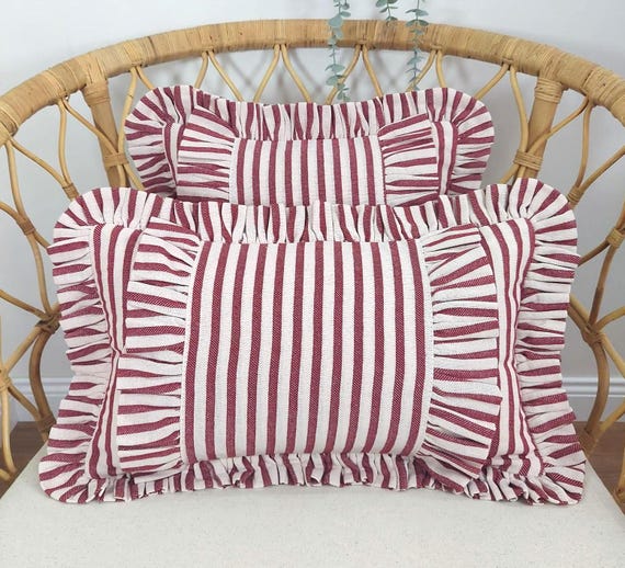 Bohemian Frill Linen Striped Pillow Cover - Different Color Options With Frill Edges - Linen Lulu